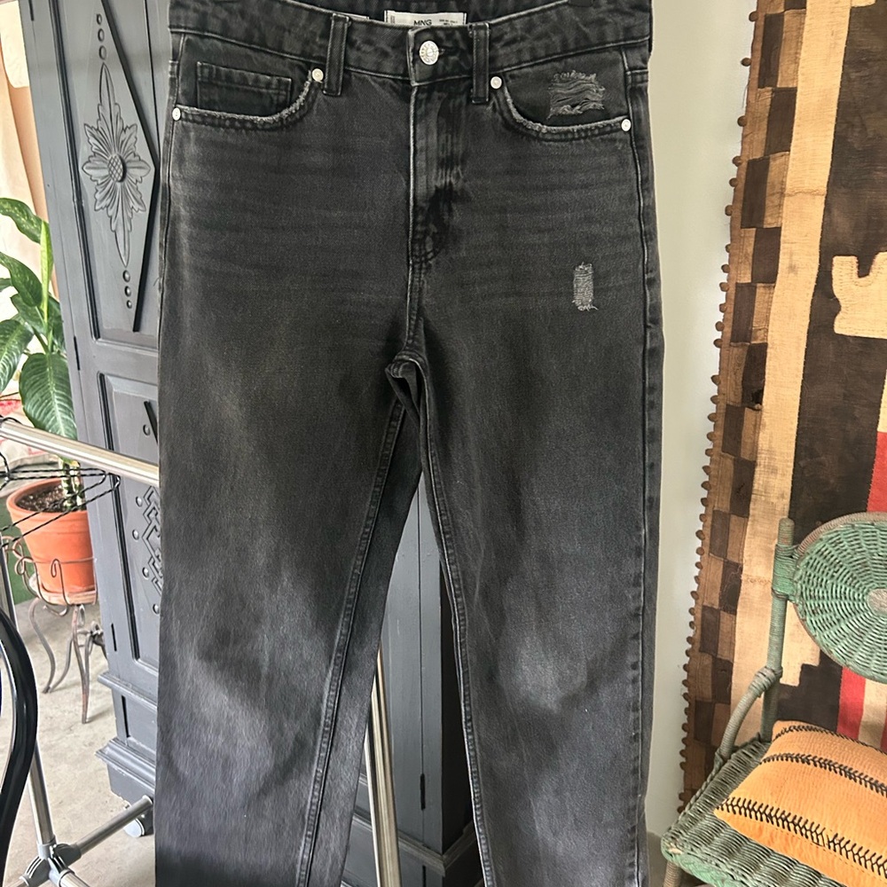 Mango Blanca Straight Fit Cropped Black Charcoal Denim Jeans Women’s Size 4